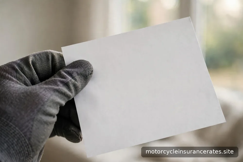 Close-up of a gloved hand holding a blank insurance declarations page, the text blurred beyond readability