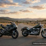 Sport Bike vs. Cruiser vs. Touring: Why Your Bike Type Changes Your Rate A sport motorcycle and a cruiser parked side by side on an open road at golden hour