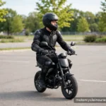 Young Riders and Motorcycle Insurance: What to Expect A young rider practicing slow-speed turns on a small motorcycle in an empty parking lot